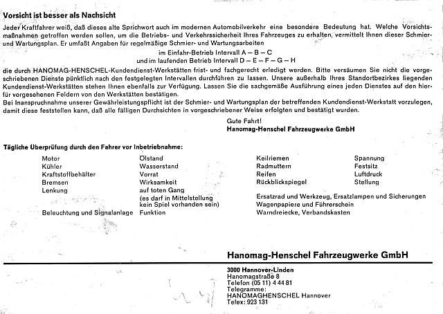 Hanomag Wartungs-Anleitung